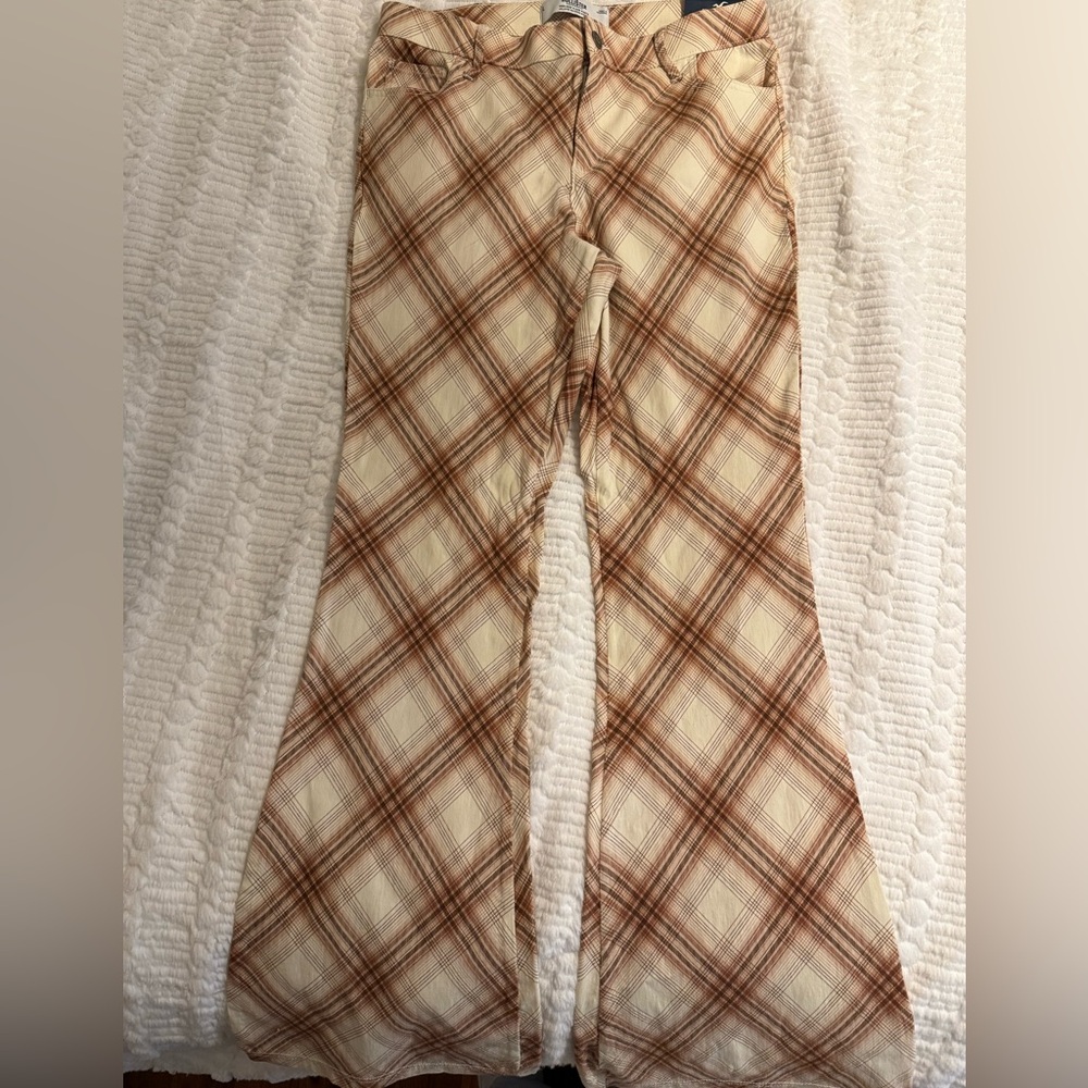 Hollister High-Rise Plaid Flare Pants